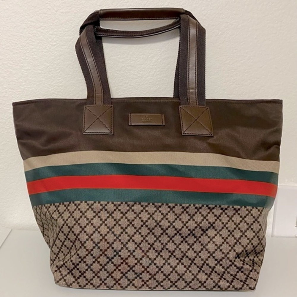 (NWOT) Gucci Brown Diamanté Nylon Shoulder Tote Bag - Picture 5 of 16